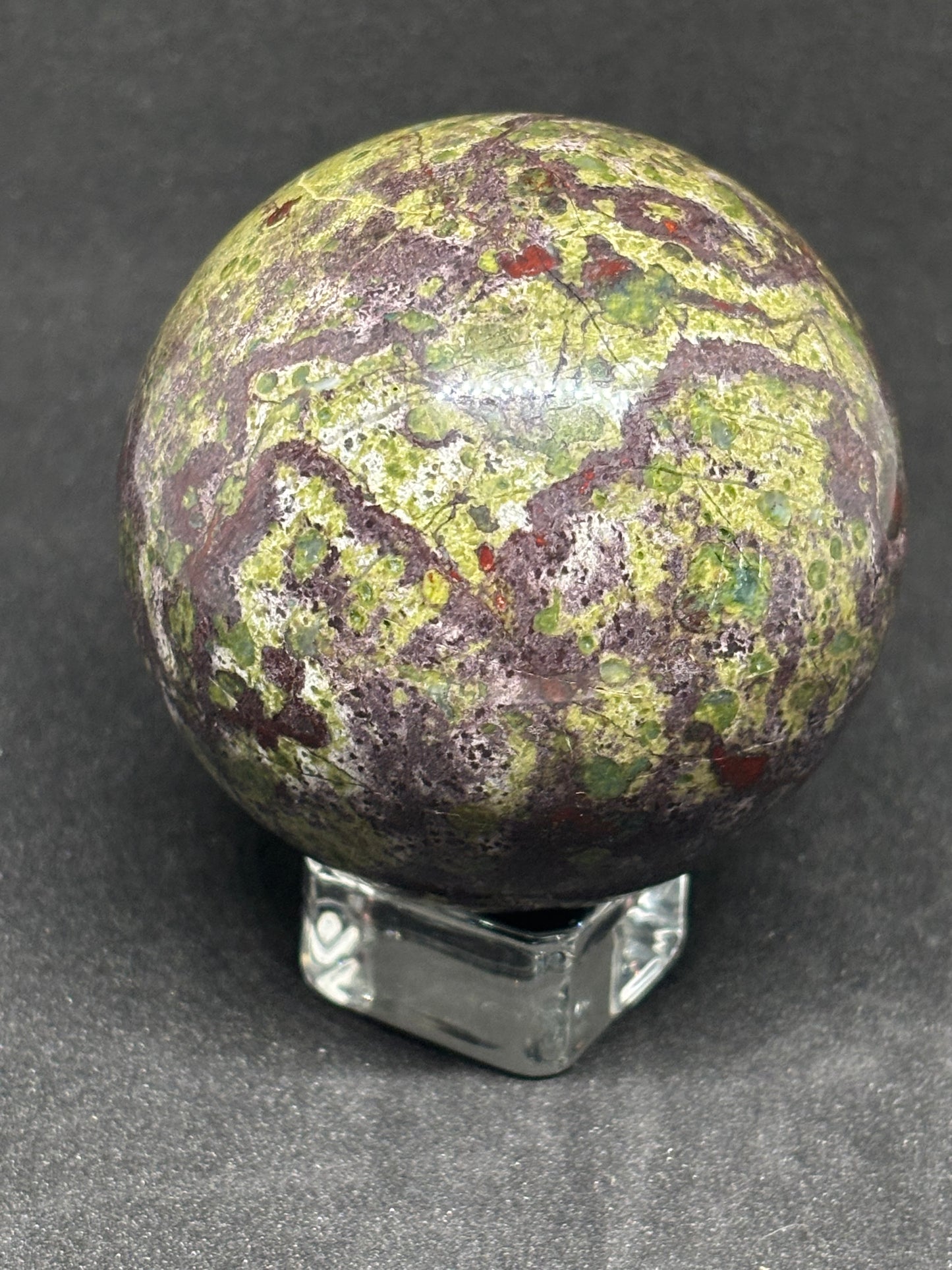Natural Dragon's Blood Jasper Sphere - 8cm Crystal Ball 490g with Glass Stand
