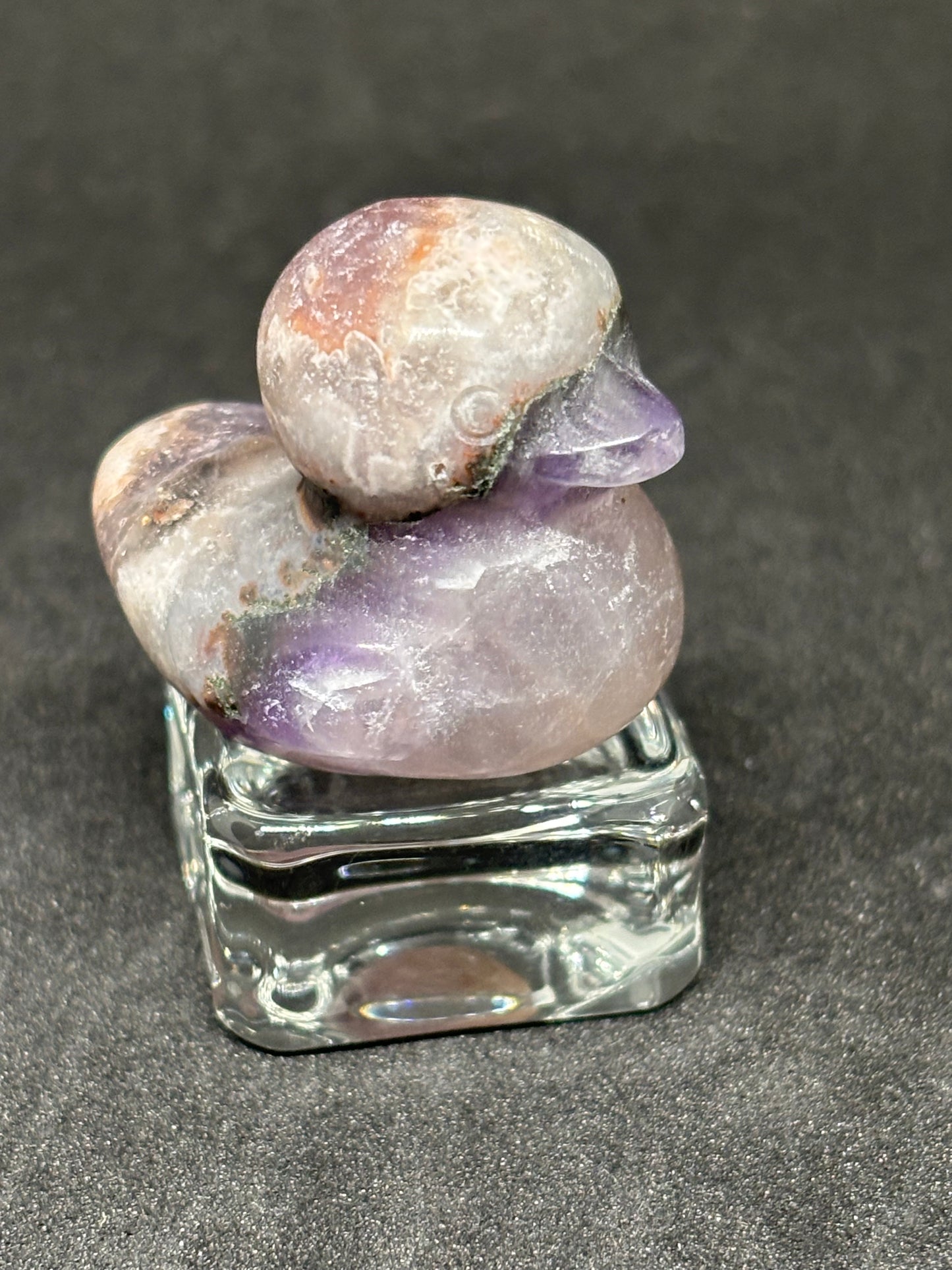 Hand Carved Dream Amethyst Rubber Duck - Purple Crystal Figurine 3cm