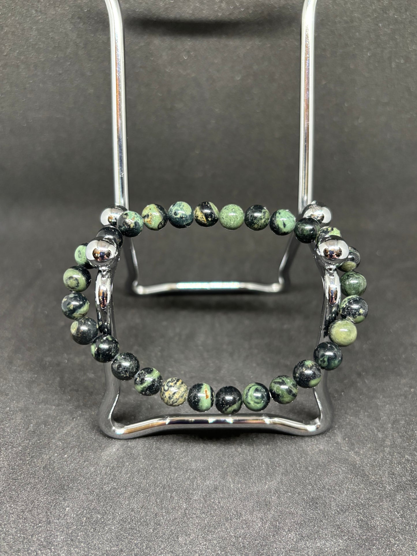 Natural Kambaba Jasper Bracelet - 4mm Green & Black Beaded Gemstone