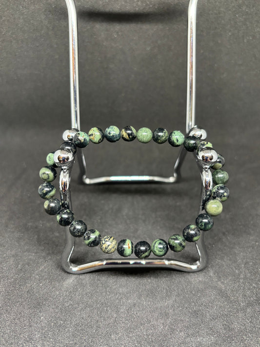Natural Kambaba Jasper Bracelet - 4mm Green & Black Beaded Gemstone
