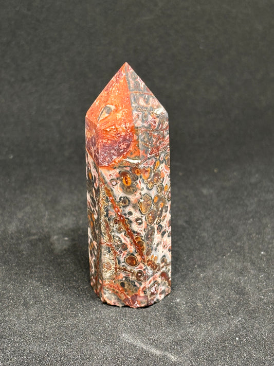 Leopard Skin Jasper Tower - 8cm Vibrant Orange Spotted Crystal 48g