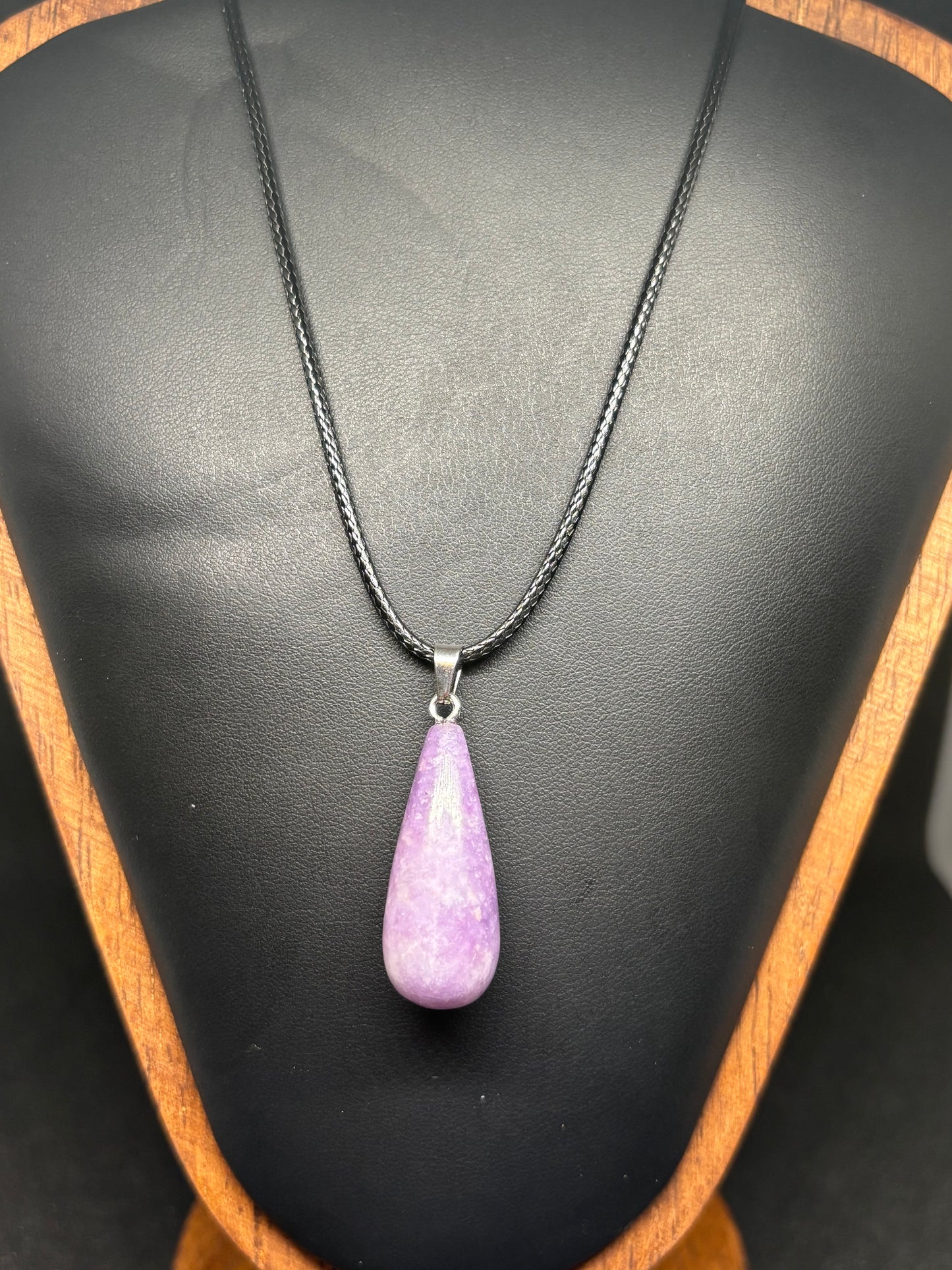 Elegant Lepidolite Drop Pendant - Natural Purple Stone 20" Cord