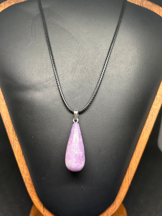 Elegant Lepidolite Drop Pendant - Natural Purple Stone 20" Cord