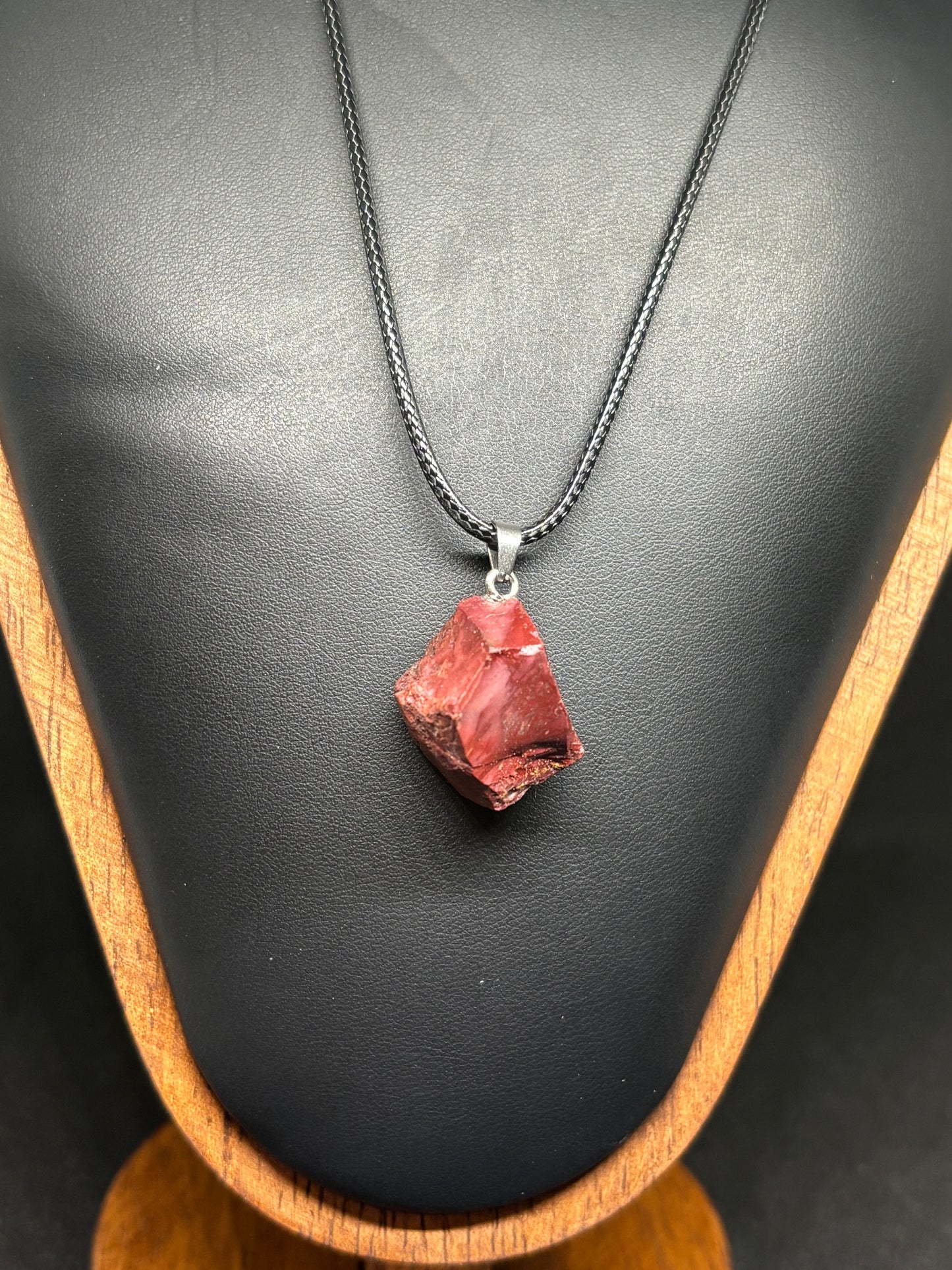 Raw Mookite Freeform Pendant - Natural Red & White Crystal 20" Cord