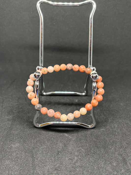 Peach Moonstone Bead Bracelet - 4mm Natural Peach & Green Crystal