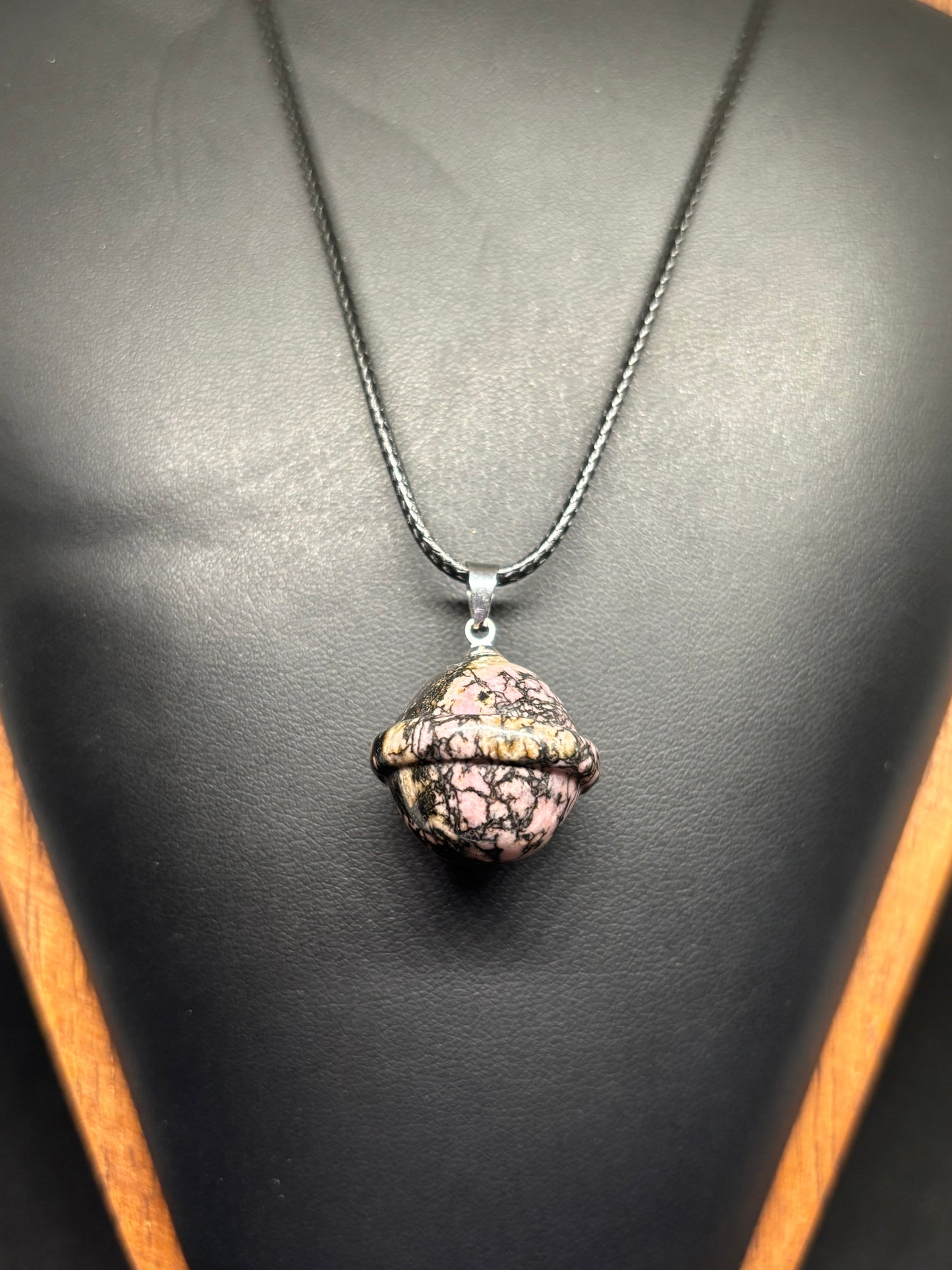 Polished Pink Rhodonite Bell Pendant - Natural 1" Statement Piece