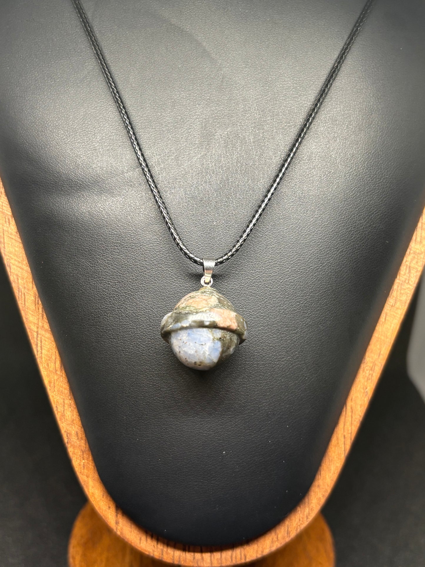 Natural Que Sara Bell Pendant - 1" Polished Blue, Pink & Grey Stone