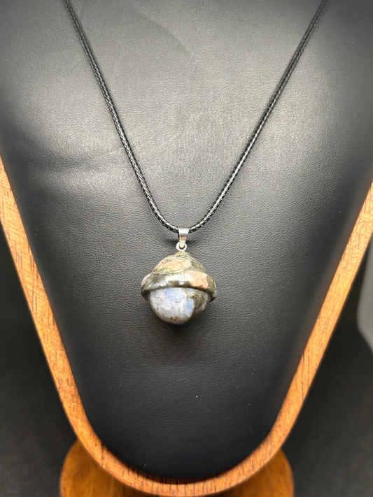 Natural Que Sara Bell Pendant - 1" Polished Blue, Pink & Grey Stone