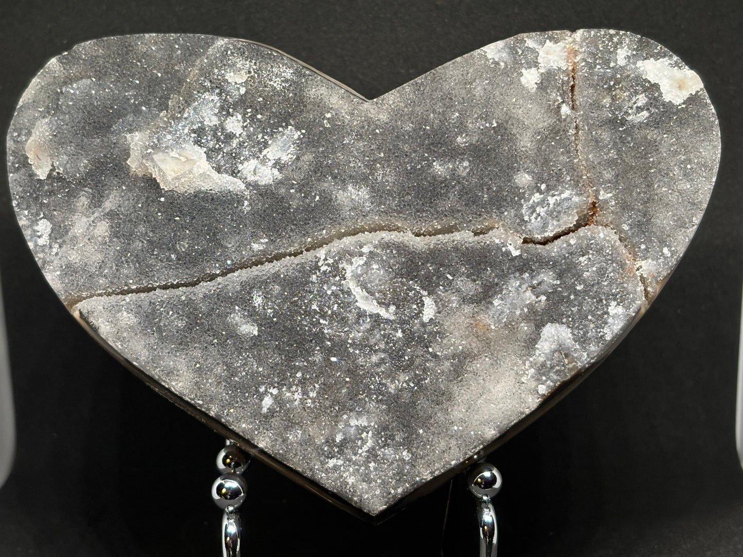 Raw Black Amethyst Broken Heart - 8" Gothic Statement Piece with Stand