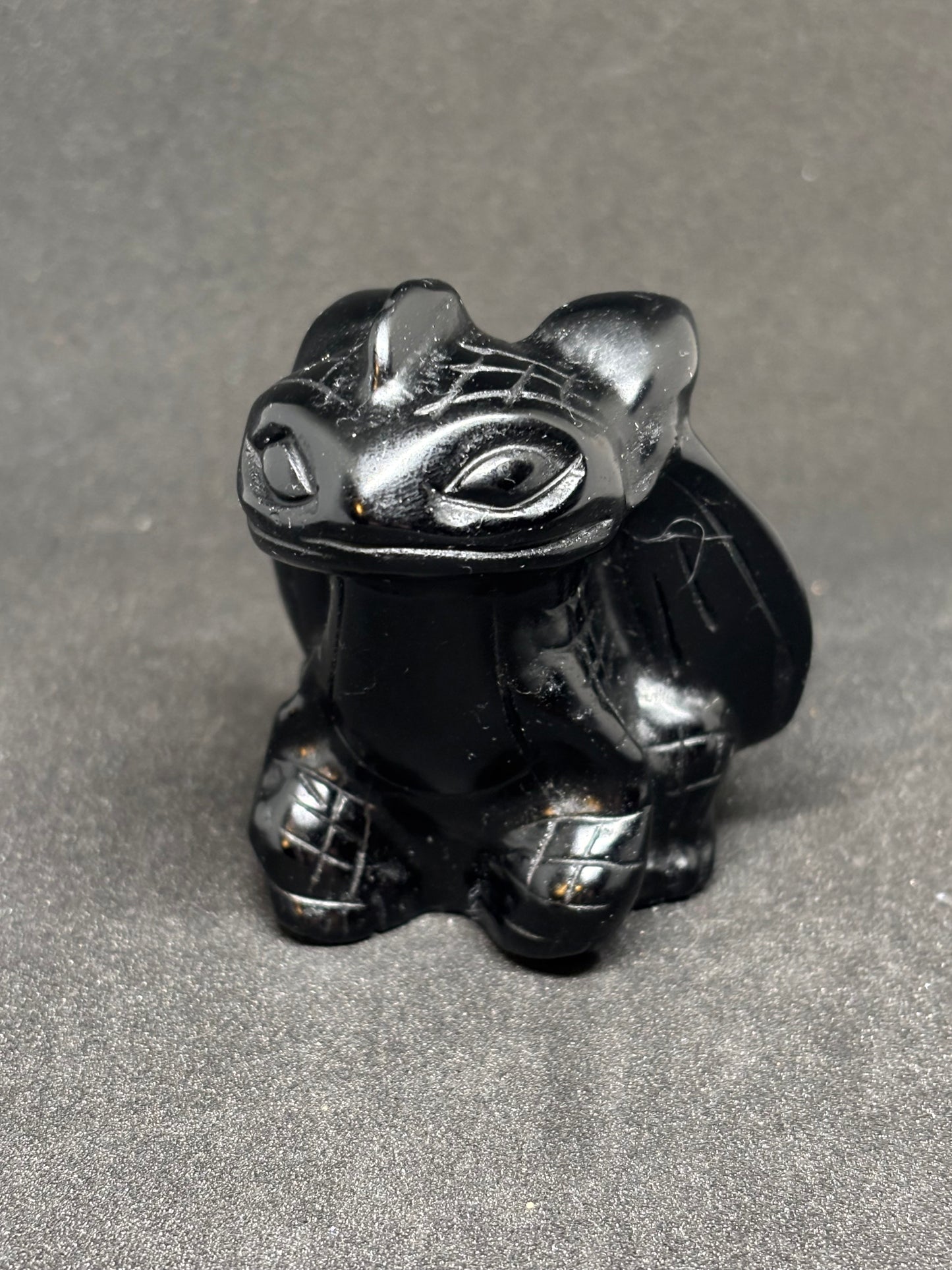 Natural Black Obsidian Toothless Dragon - 6cm Hand Carved Crystal 41g