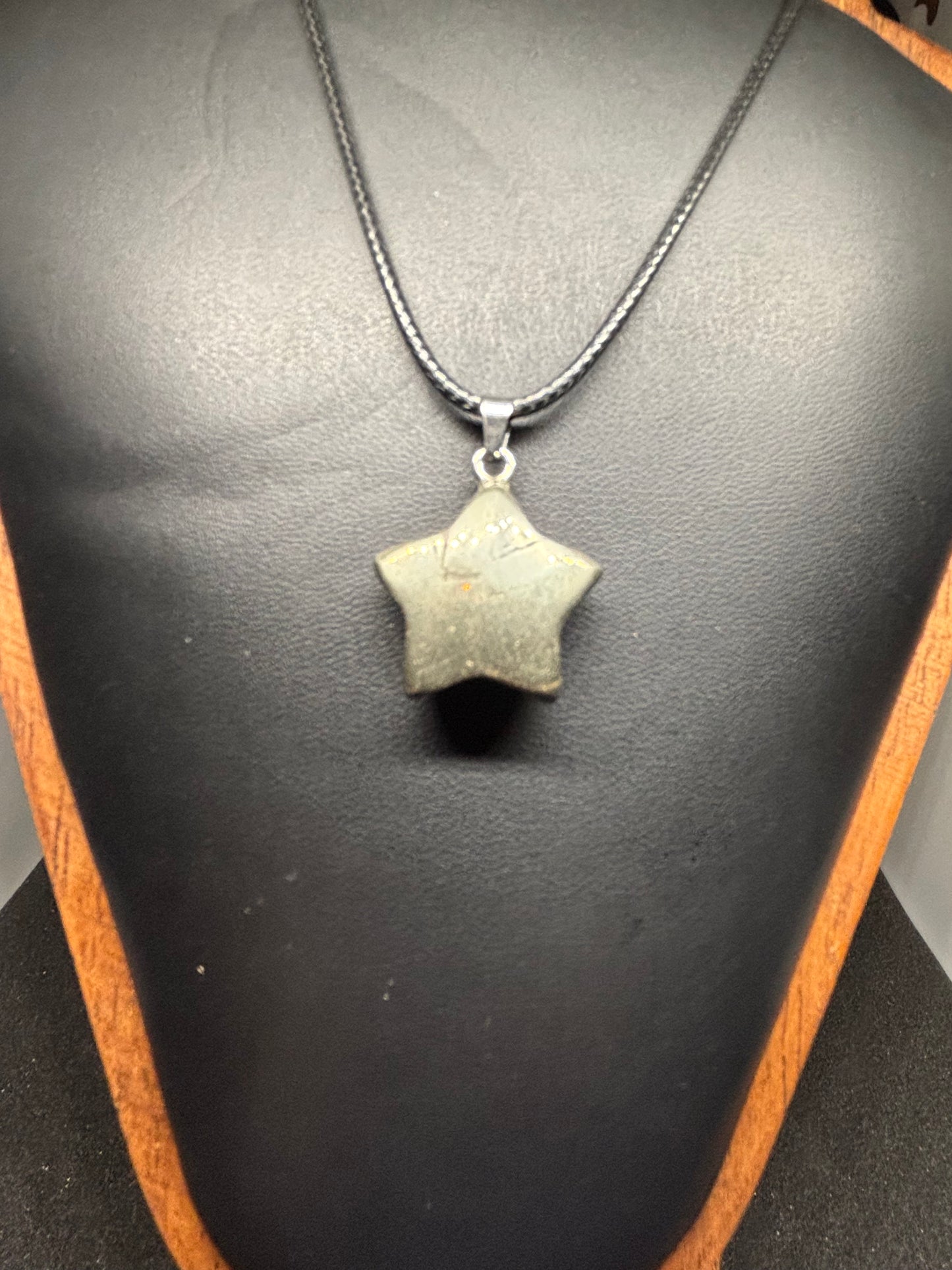 Haematite Star Pendant - Natural Carved Metallic Stone 20" Cord