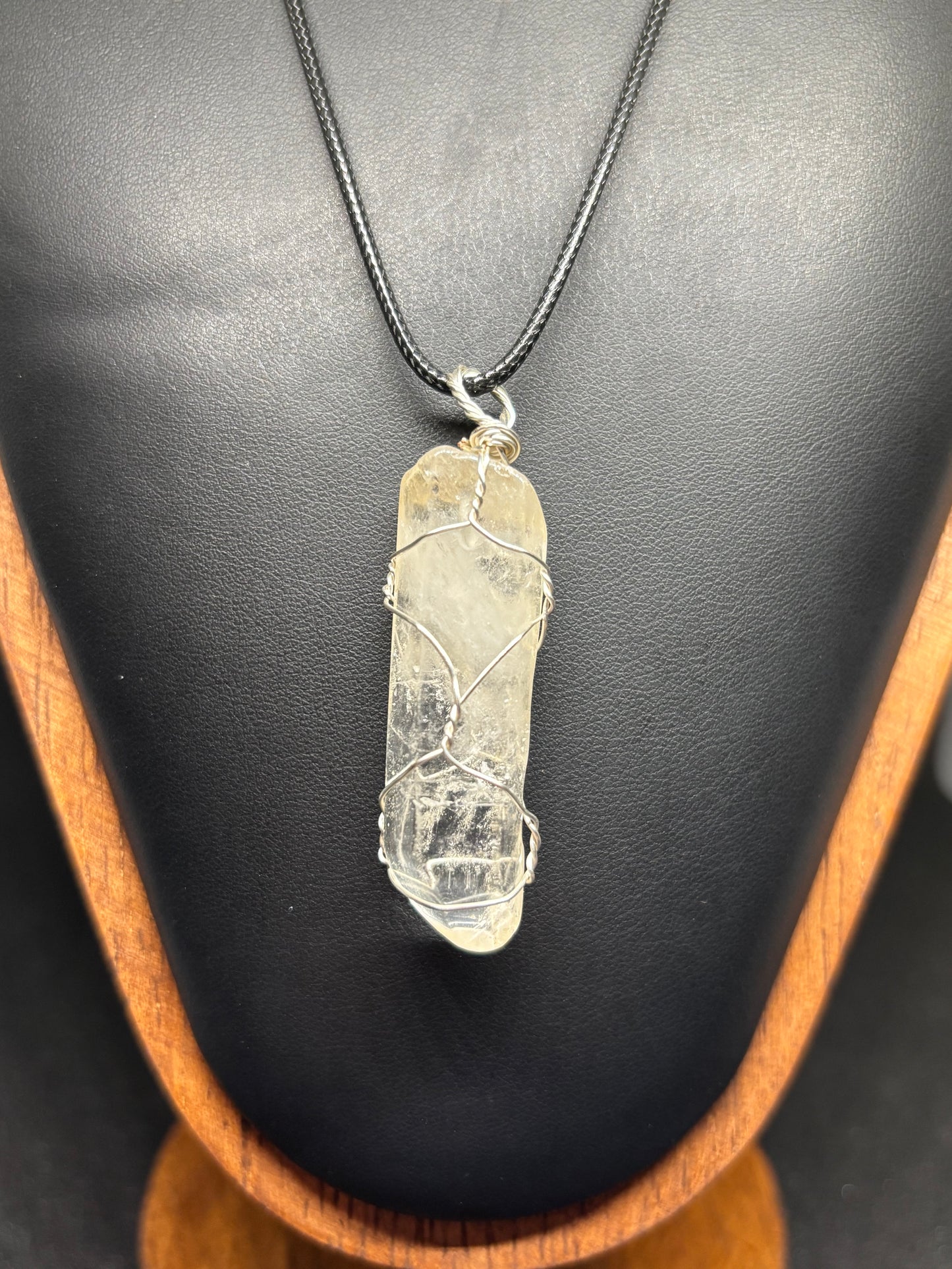 Clear Quartz Crystal Point Pendant - Large Silver Wrapped Stone 20" Cord