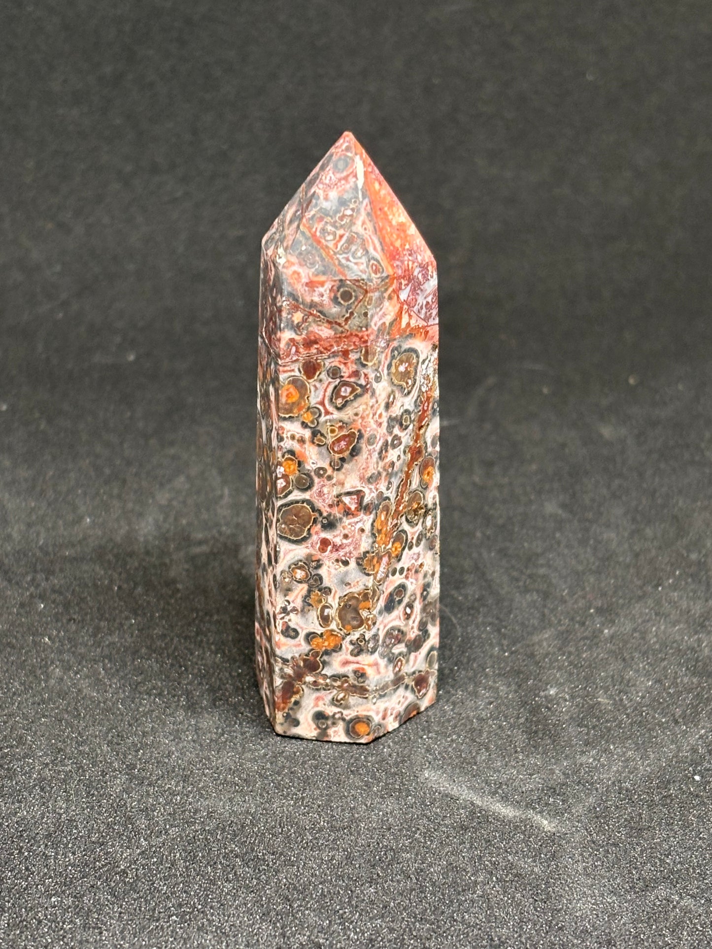 Leopard Skin Jasper Tower - 8cm Vibrant Orange Spotted Crystal 48g