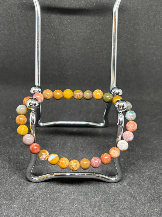 Natural Ocean Jasper Bracelet - 4mm Multicolour Beaded Gemstone