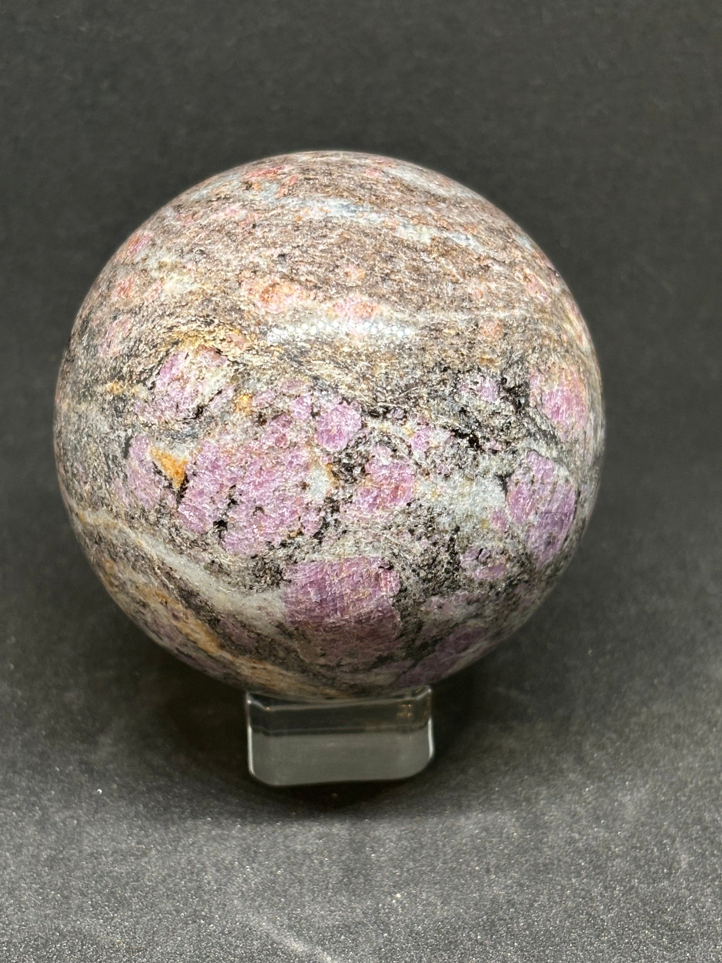 Plum Tourmaline Sphere - 10cm Hand Carved Crystal Ball 613g with Stand