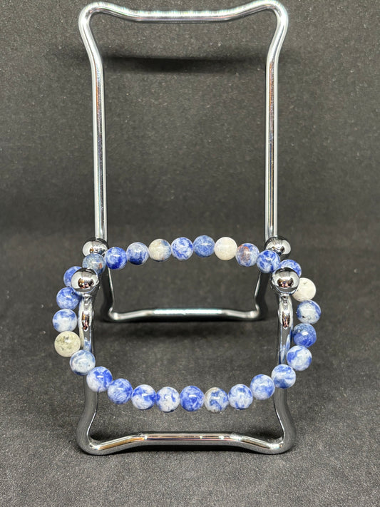 Natural Sodalite Bracelet - 4mm Vibrant Blue & White Beaded Gemstone